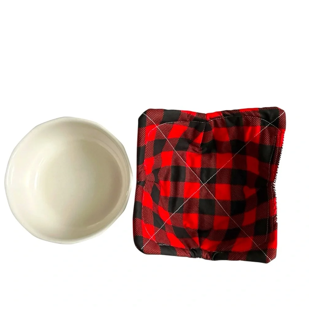 Hand Crafted Red Buffalo Plaid Microwave Bowl Cozy 100% Cotton